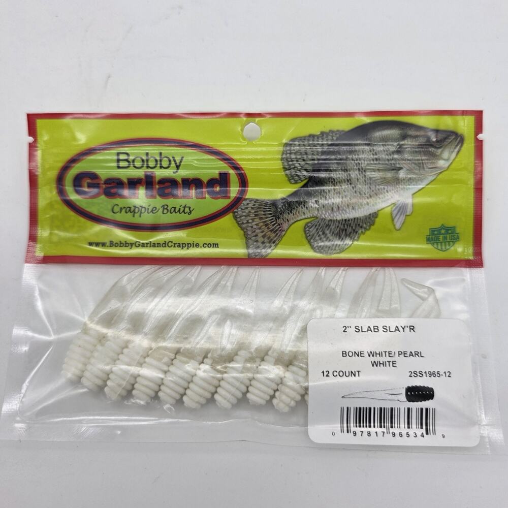 Lot of 6 Bobby Garland 2” Slab Slay’R Bone White Pearl White 72 Crappie Baits